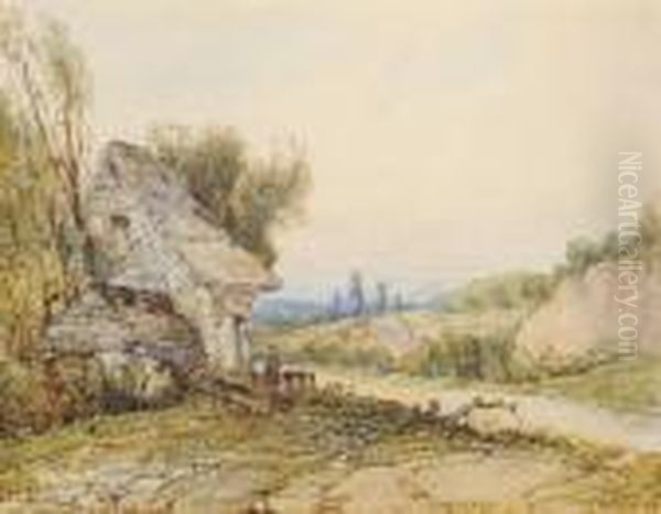 Figures And A Donkey Beside A Cottage - view 1