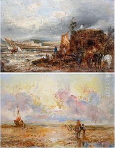 Fisher Folk On The Shore At Sunrise, Togetherwith Another Of Fisherfolk On The Shore by William Joseph Caesar Julius Bond