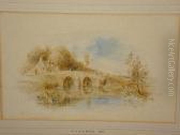 River Scene With Cottage By A Stonebridge - view 1