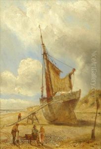 Figures By A Beached Boat by William Joseph Caesar Julius Bond