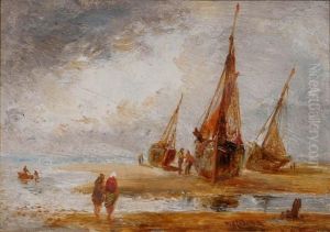 Beached Sailing Vessels With Figures Off Thecoast Beached Sailing Vessels With Figures Off Thecoast