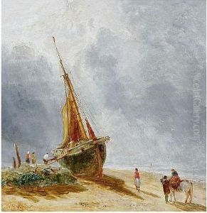 Figures Loading A Beached Boat On Hoylake Shore Figures Loading A Beached Boat On Hoylake Shore