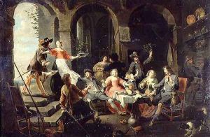 Elegant Company Merrymaking in an Interior with Servants in Attendance by Willem van, the Elder Herp