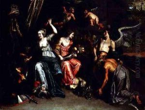 Agriculture accompanied by Fame worshipping Ceres as a harpy is trampled underfoot and Minerva overcomes Mars