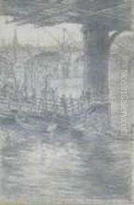 Rebuilding The Broomielaw Bridge, Waiting For The Clutha by Muirhead Bone