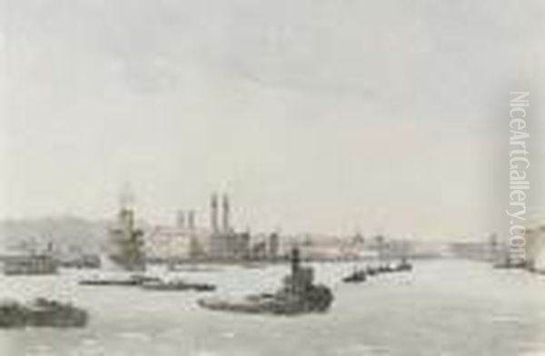 Shipping On The Thames Before Greenwich Hospital - view 1