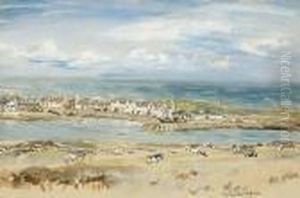 Coastal Landscape With Cottages And Harbour by Muirhead Bone