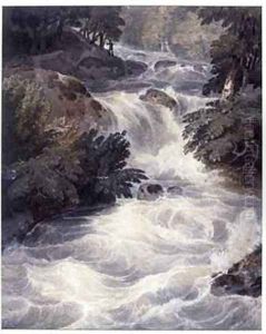 Waterfall at Ambleside seen through a window by William Havell