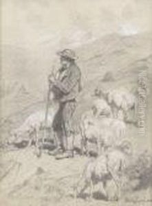 Schafer Mit Herde by Rosa Bonheur