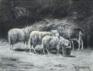 Sheep In A Barn by Rosa Bonheur