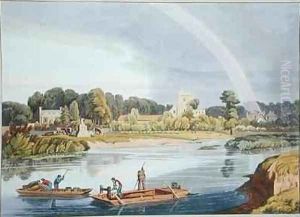 Staines Church with City Stone on Banks of the River