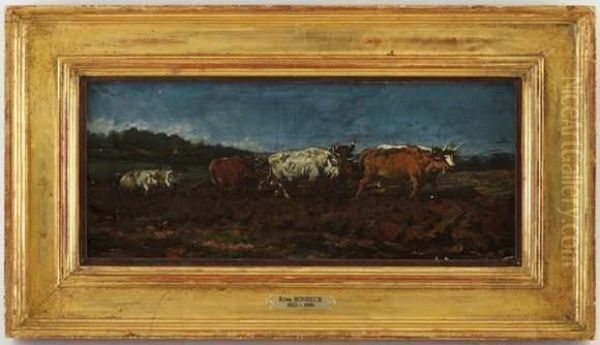 Travail Aux Champs, Attelage De Boeufs Et Paysans - view 1