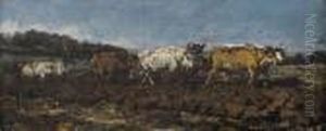 Bauern Mit Ochsengespannen Auf Offenem Feld by Rosa Bonheur