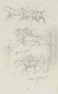 Two Sheets Of Studies Of Horses And Sheep (recto And Verso) by Rosa Bonheur