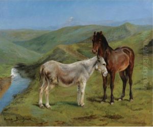 A Pony And A Donkey In A Mountain Landscape by Rosa Bonheur
