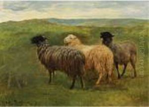 Three Sheep In A Landscape by Rosa Bonheur