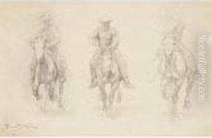 Study Of Three Men On Horseback by Rosa Bonheur