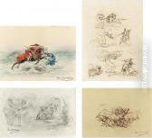 St. George Stabbing The Dragon, 
Studies Of St. George And Thedragon, A Knight And A Maiden, And Fighting
 Bulls by Rosa Bonheur