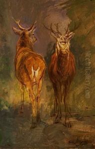 Deux Etudes De Cerfs by Rosa Bonheur