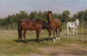 Three Horses In A Landscape by Rosa Bonheur