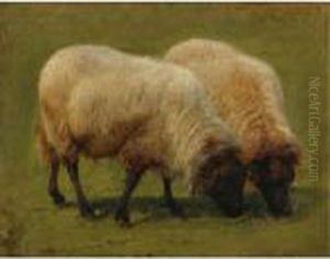 Two Black Face Sheep Grazing by Rosa Bonheur