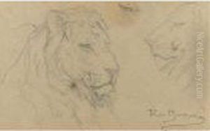 Studies Of A Lion's Head by Rosa Bonheur