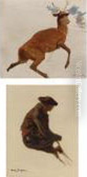 Studies: Stag And A Man (two Works) - view 1