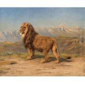 Lion In A Mountainous Landscape by Rosa Bonheur
