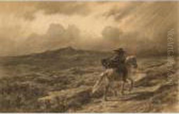 Horse And Rider On The Scottish Highlands (the Approaching Storm) - view 1
