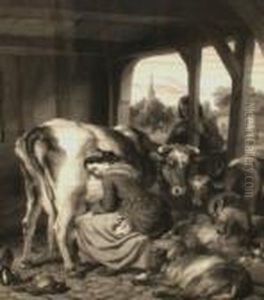 "a Country Idyll"; Engraving, 73x62cm by Rosa Bonheur