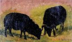 Zwei Weidende Widder. by Rosa Bonheur