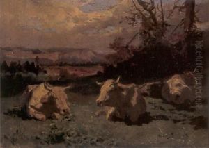 Cows Grazing In A Landscape by Rosa Bonheur