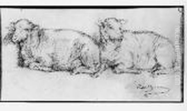 Moutons Sanguine.cachet De La Vente En Bas A Droite Et Cachet De Cire Au Dos - view 1