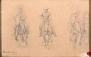 A Study Of Three Horsemen by Rosa Bonheur