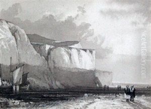 Fishing Boats Beneath Sea Cliffs At Low Tide by Richard Parkes Bonington