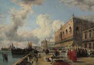 The Ducal Palace, Venice, With A Religious Procession