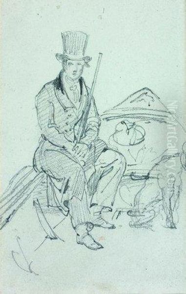 Jeune Chasseur Assis Avec Son Chien Dans Une Barque - view 1