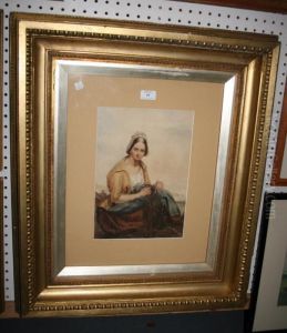Portrait Of A French Fishergirl Repairing Nets by Richard Parkes Bonington