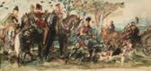 Zugeschrieben Jagdgesellschaft. by Richard Parkes Bonington