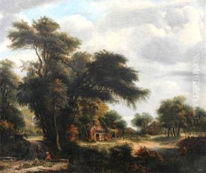 Cottages In A Woodland Glade With Figures.