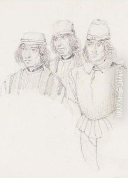 Study Of Three Man In Renaissance Dress - view 1