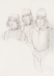 Study Of Three Man In Renaissance Dress by Richard Parkes Bonington