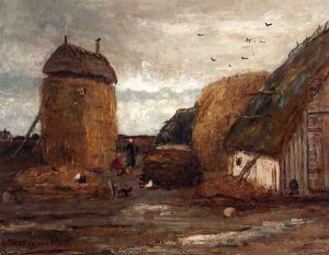 A Farmyard With Peasantwomen Feeding Chickens