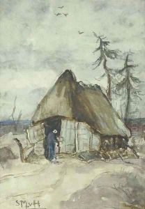 A peasantwoman by a shed on the heath by Sientje Mesdag Van Houten
