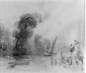 A French River Scene by Richard Parkes Bonington