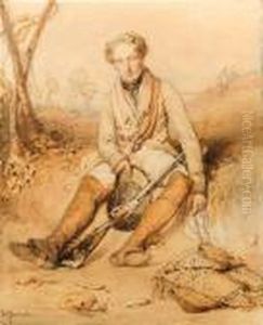 A Sportsman With His Rifle, Seated On A Bank