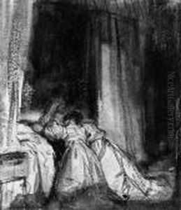 Two Women Kneeling At A Bedside