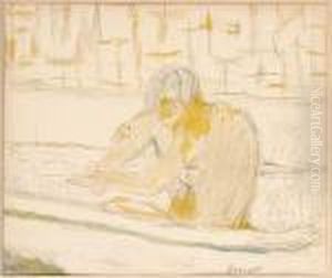 Femme Assise Dans Sa Baignoire
