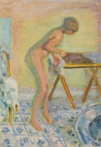 Femme Nue Debout, A La Table Pliante Avec Le Cachet De L'atelier by Pierre Bonnard