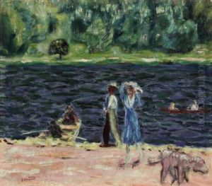 Bord De Riviere, Deux Femmes Et Un Chien by Pierre Bonnard